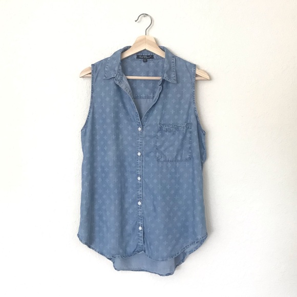 Velvet Heart Sleeveless Chambray Printed Top M EUC - Picture 2 of 4